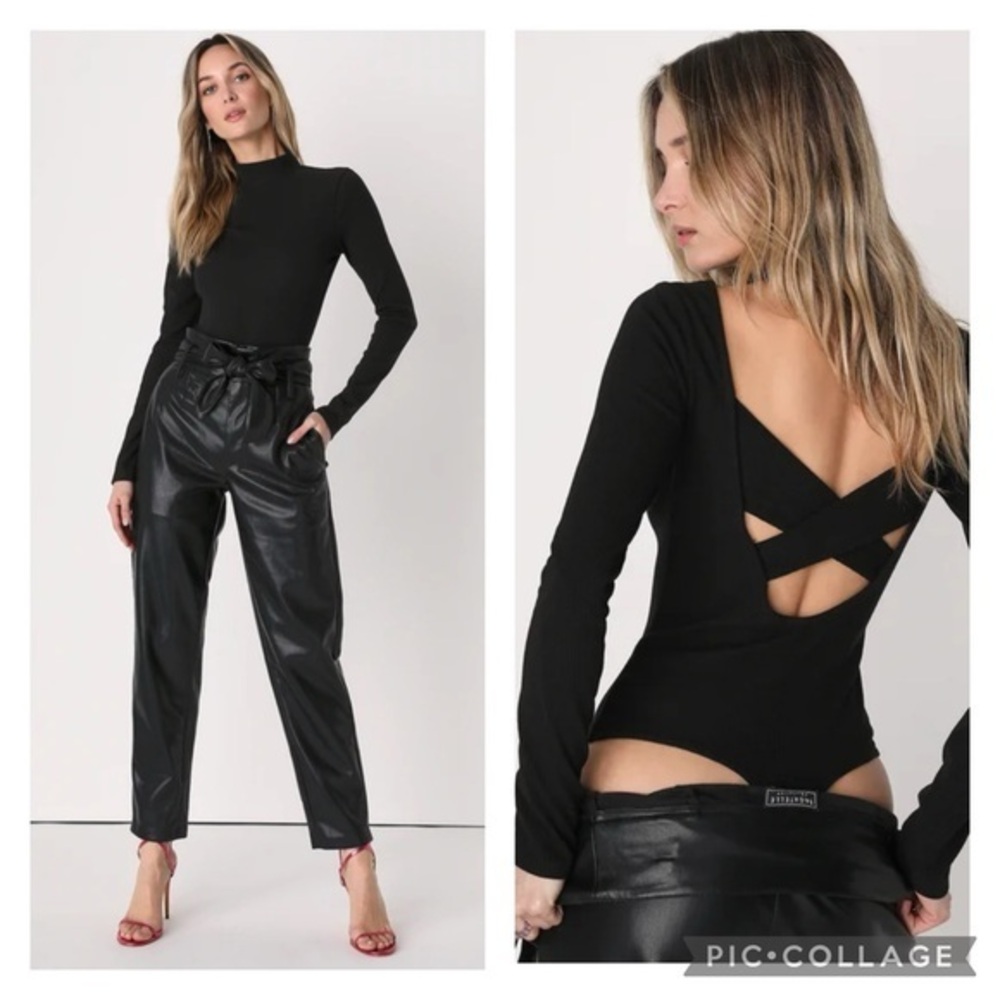 Lulu's Black Long Sleeve Crisscross Back Bodysuit
